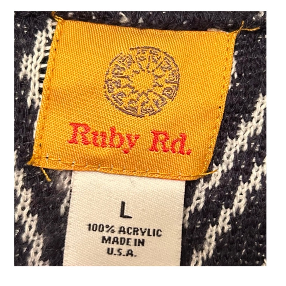 Ruby Rd. Navy and White Geometric Fringe Cardigan - Picture 9 of 15